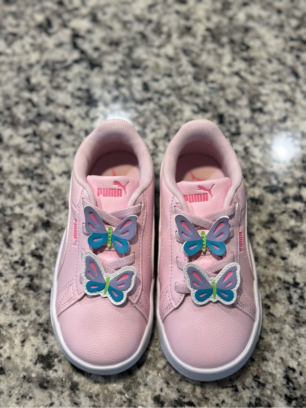 Puma Kids Pink Sneakers with Colorful Butterfly Accents